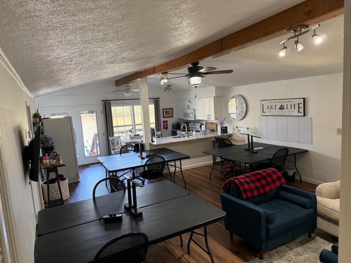 Optional craft/hobby studio – perfect for scrapbooking/quilting retreats! (set up to 7 work tables upon request) or families can also use tables for games